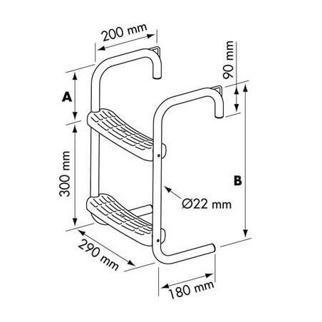 Echelle Inox pour Ponton Crosse Hauteur 90MM 2 Echelons Fixes