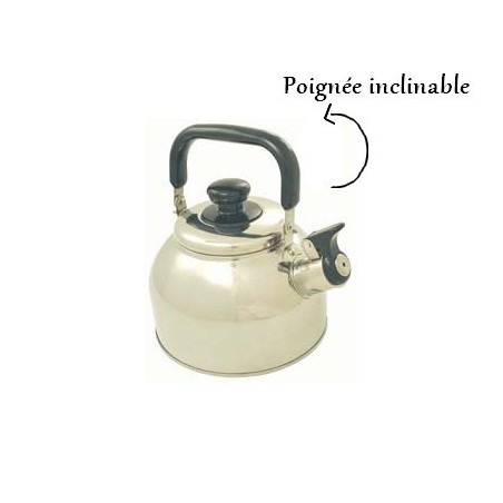 Bouilloire acier inoxydable 18/10 avec sifflet capacité 2,5 L poignée inclinable + ouverture Ø 11,3 cm