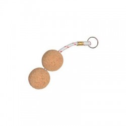 Porte-clés flottant 2 boules de liège Ø 50mm + cordage flottabilité 100g.