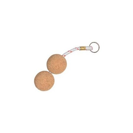 Porte-clés flottant 2 boules de liège Ø 50mm + cordage flottabilité 100g.