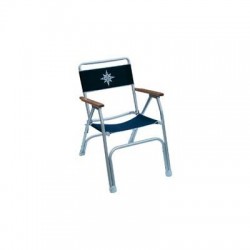 Chaise pliante aluminium brossé toile polyester bleue accoudoirs bois verni larg. 56 x prof. 65 x haut. 95 cm