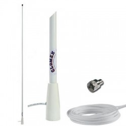 Antenne VHF Glomex RA112 "Classic" 3 dB fouet fibre de verre 1,5 m. + câble coaxial 4,5 m. embase nylon - pour vedettes
