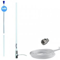 Antenne VHF Glomex RA112 CR "Classic" 3 dB fouet inox 1,5 m. + câble coaxial 4,5 m. embase chromée - pour vedettes